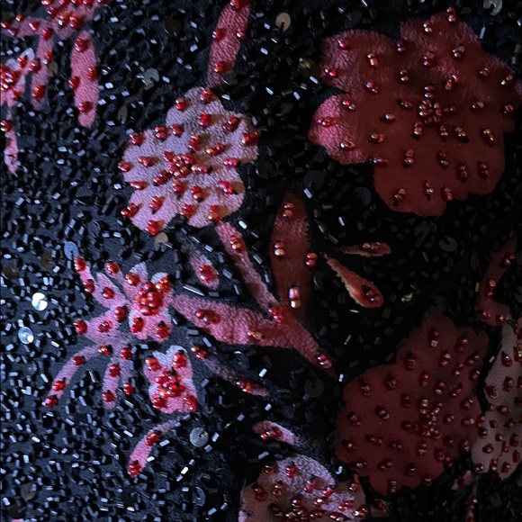 J Kara Black and Pink Floral Beaded Gown.  Sz 6 - Picture 5 of 6